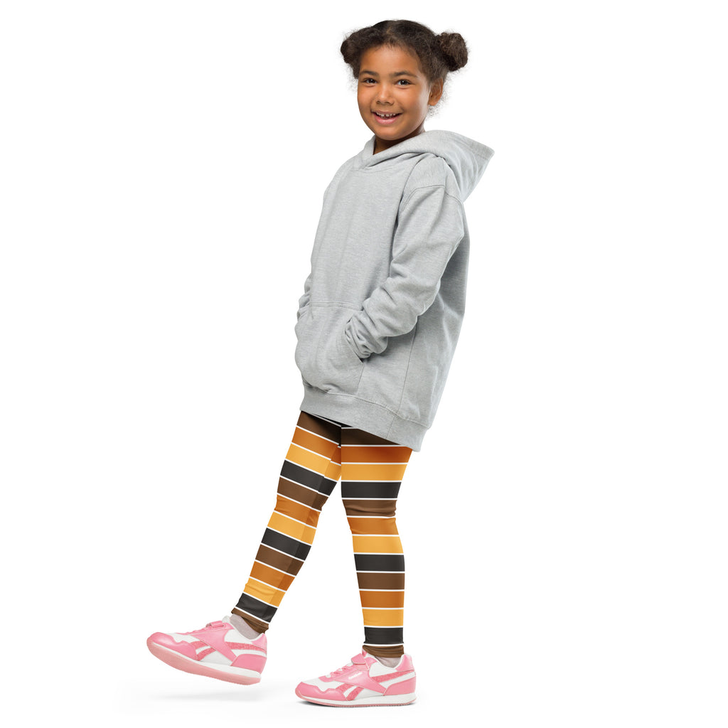 Girls Orange & Brown Striped Autumn Leggings - Warm, Buttery Soft & Stretchy