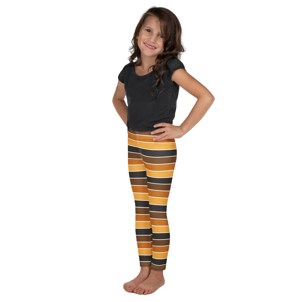 Girls Orange & Brown Striped Autumn Leggings - Warm, Buttery Soft & Stretchy