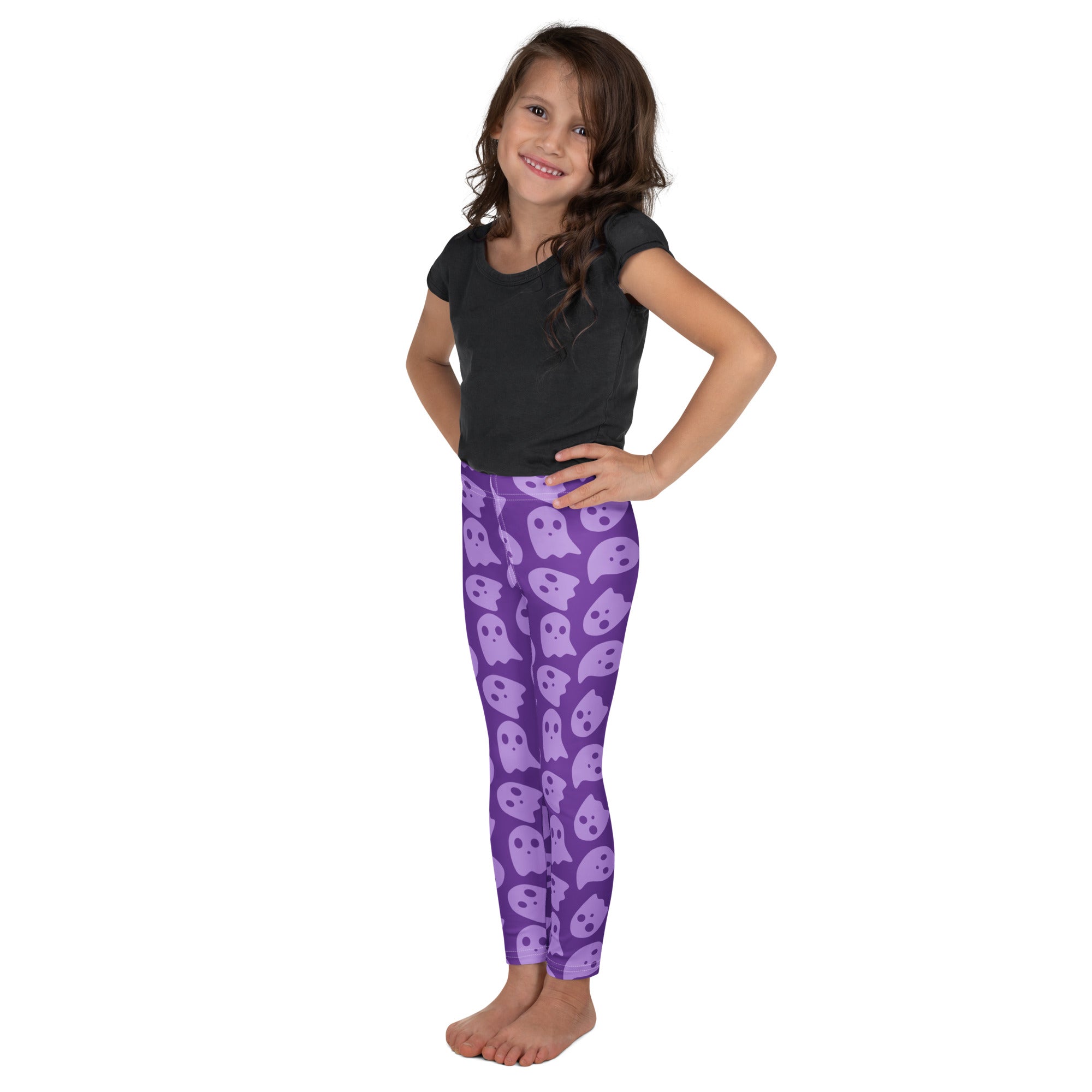 Girls Purple Ghost Halloween Leggings - Warm, Buttery Soft & Stretchy