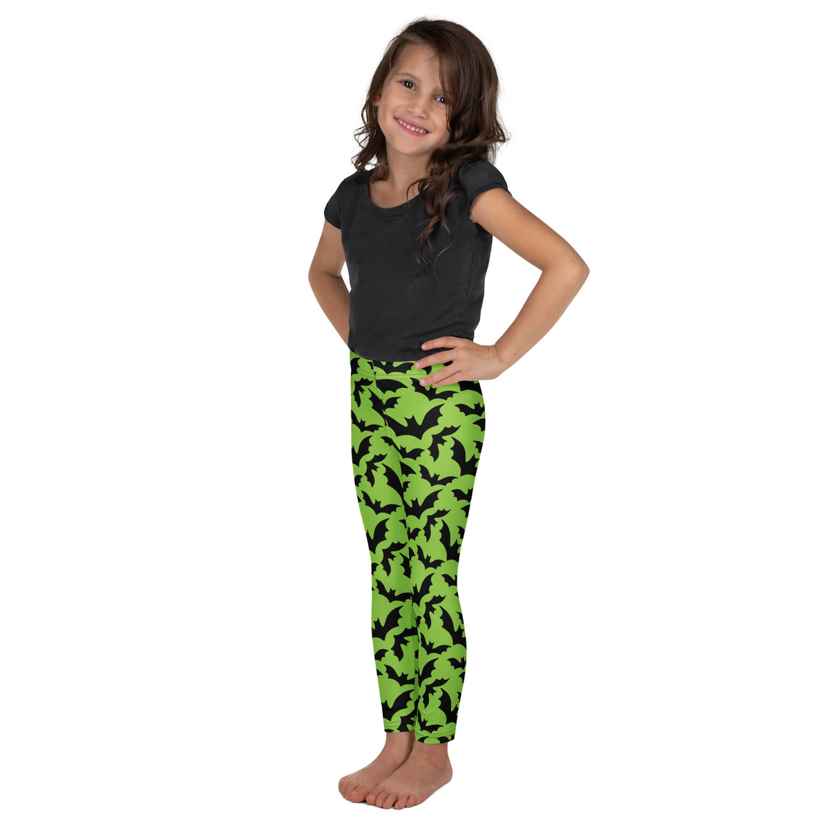 Girls Green Bat Leggings - Warm, Buttery Soft & Stretchy