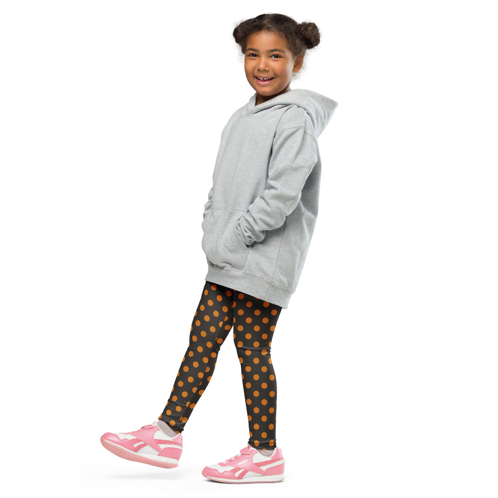Girls Orange & Brown Halloween Polka Dot Leggings - Warm, Buttery Soft & Stretchy