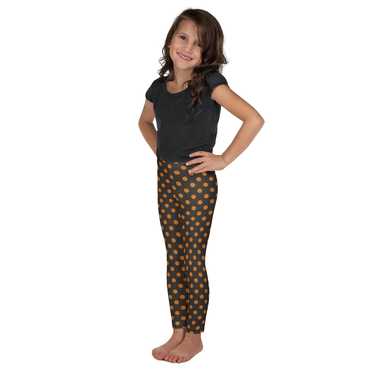 Girls Orange & Brown Halloween Polka Dot Leggings - Warm, Buttery Soft & Stretchy
