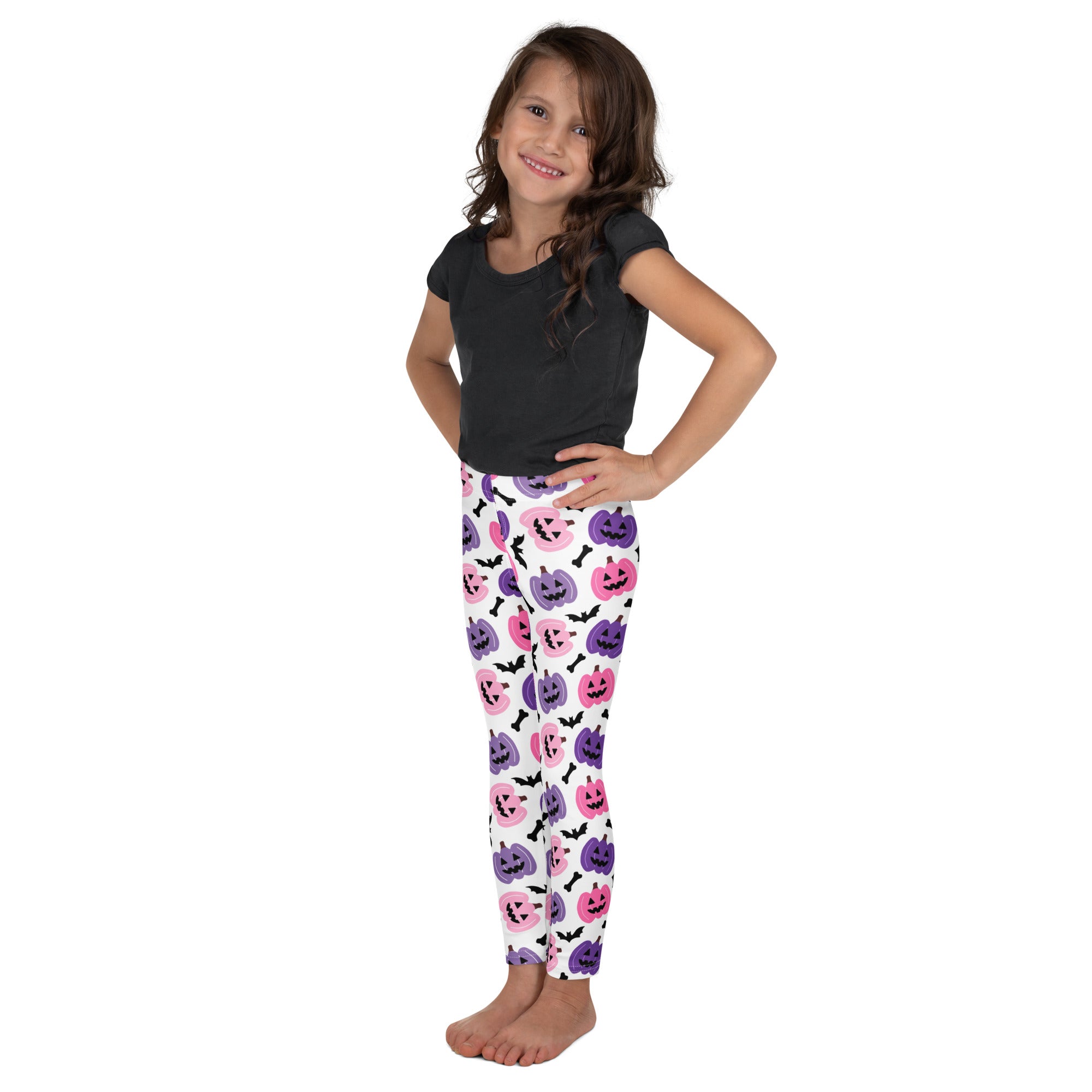 Girls Pink & Purple Pumpkin Leggings - Warm, Buttery Soft & Stretchy