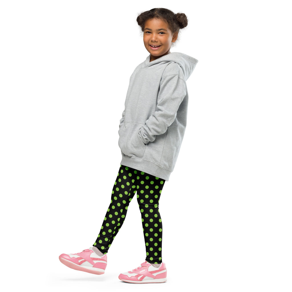 Girls Green Halloween Polka Dot Leggings - Warm, Buttery Soft & Stretchy