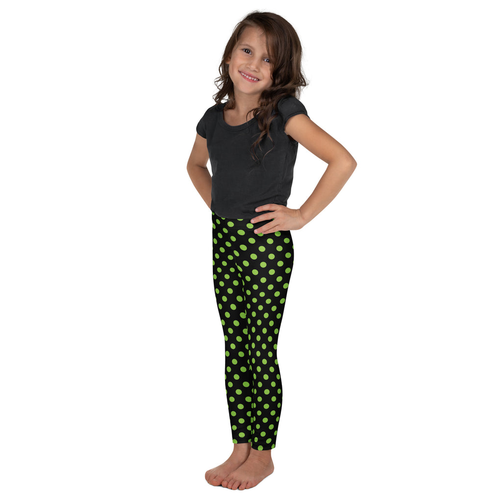 Girls Green Halloween Polka Dot Leggings - Warm, Buttery Soft & Stretchy