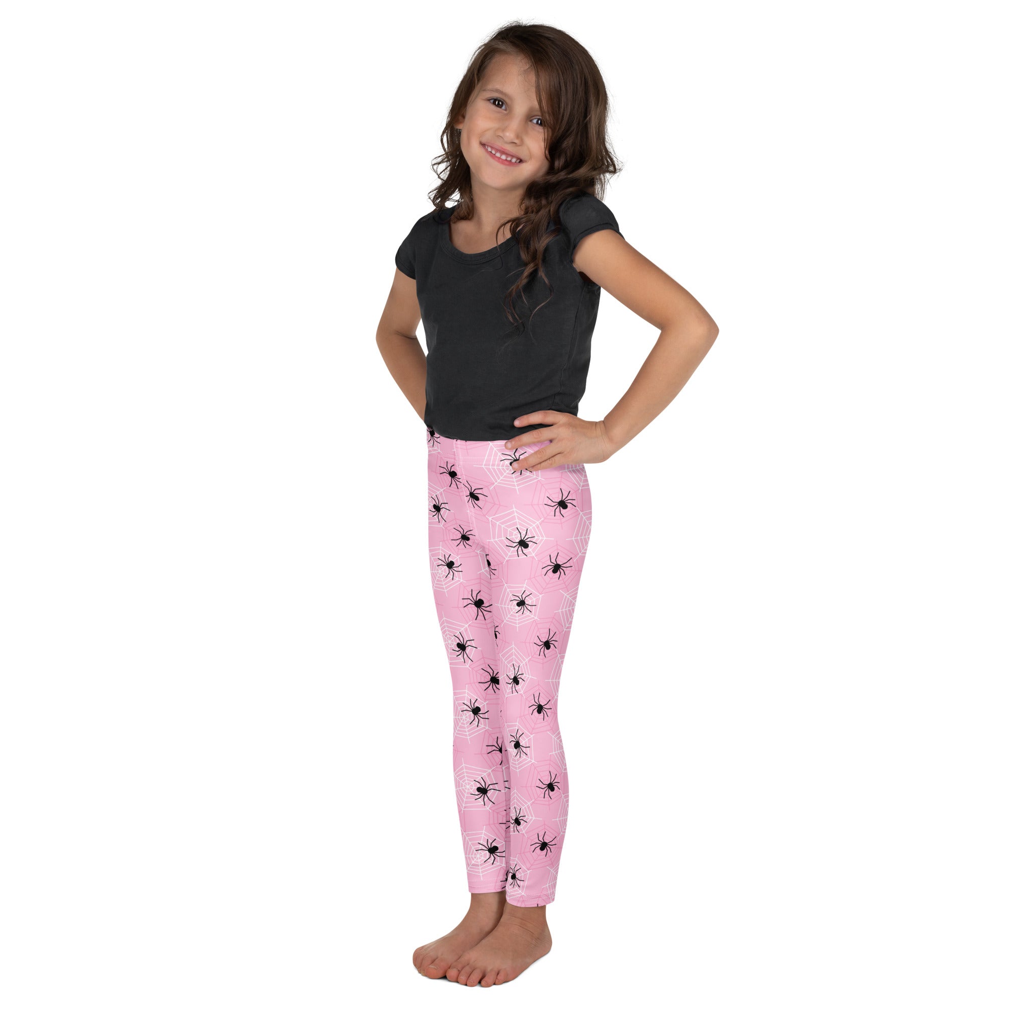 Girls Pink Spider Web Halloween Leggings - Warm, Buttery Soft & Stretchy