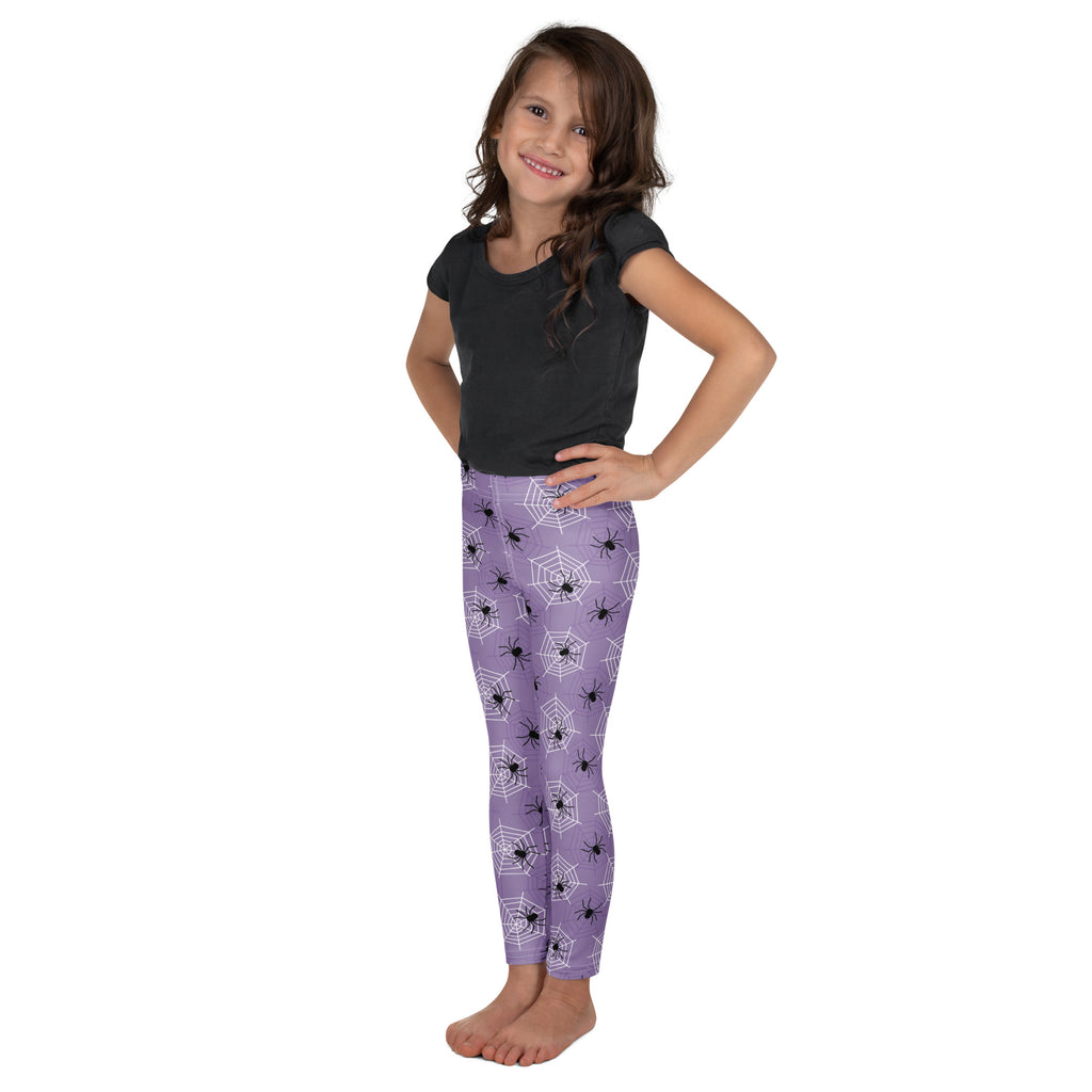 Girls Dark Purple Spider Web Halloween Leggings - Warm, Buttery Soft & Stretchy