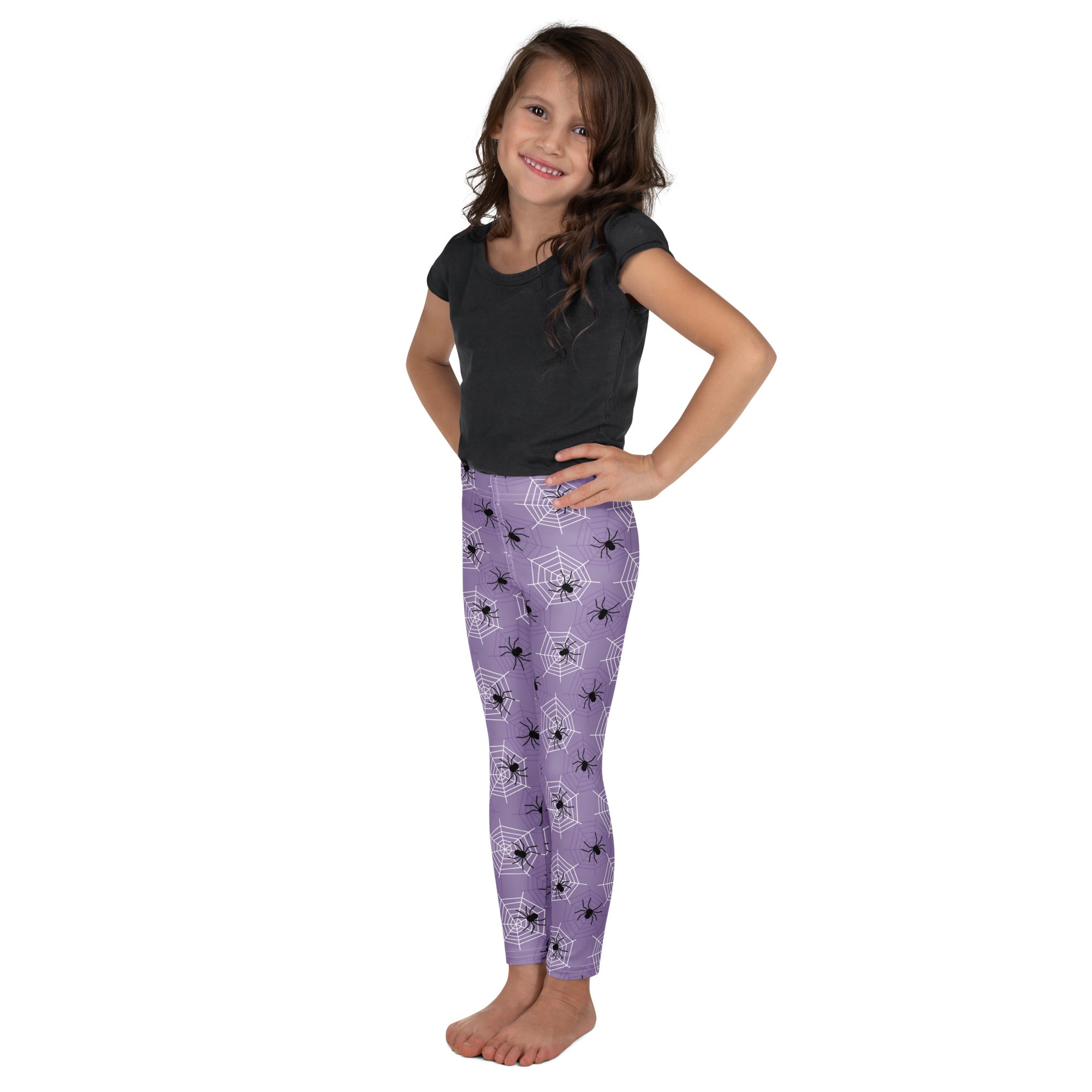 Girls Dark Purple Spider Web Halloween Leggings - Warm, Buttery Soft & Stretchy