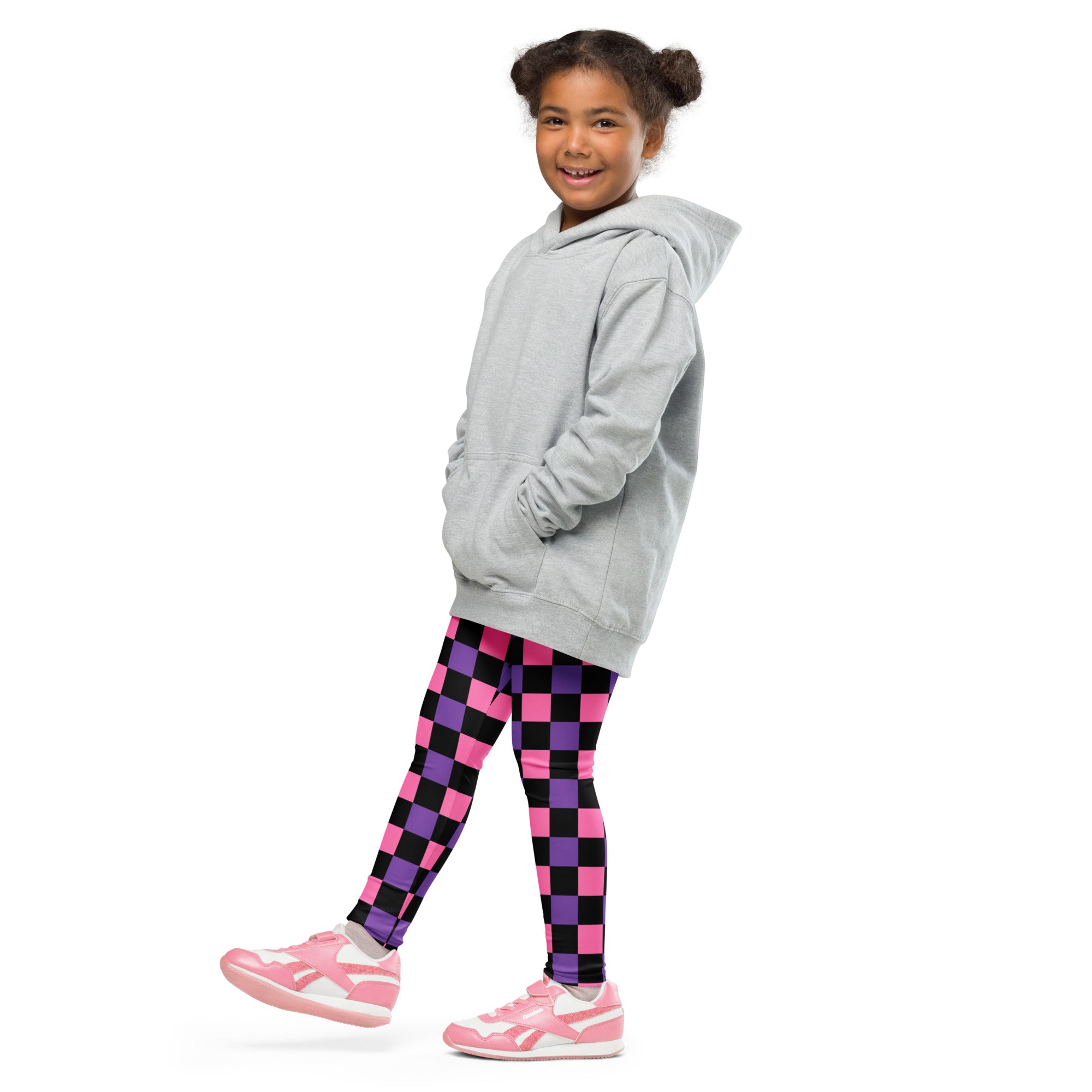 Girls Pink & Purple Checkerboard Halloween Leggings - Warm, Buttery Soft & Stretchy