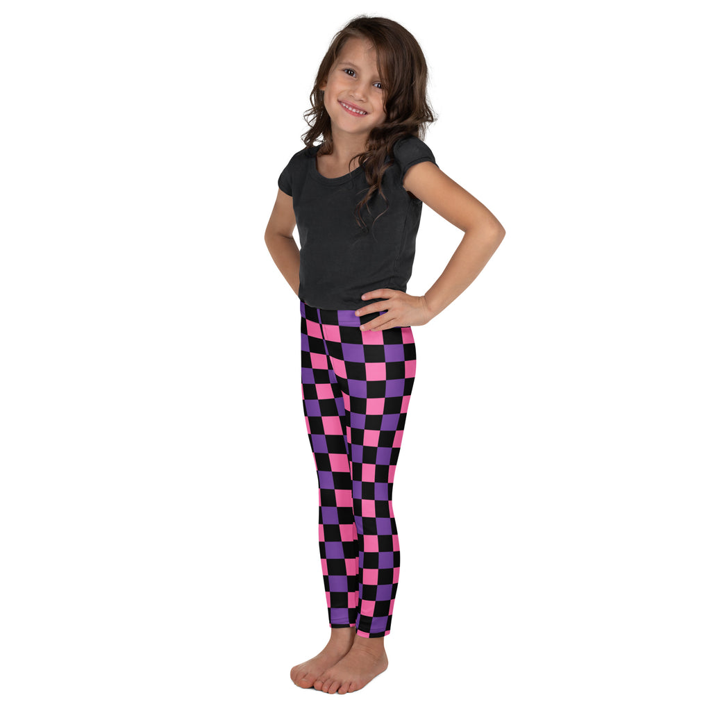 Girls Pink & Purple Checkerboard Halloween Leggings - Warm, Buttery Soft & Stretchy