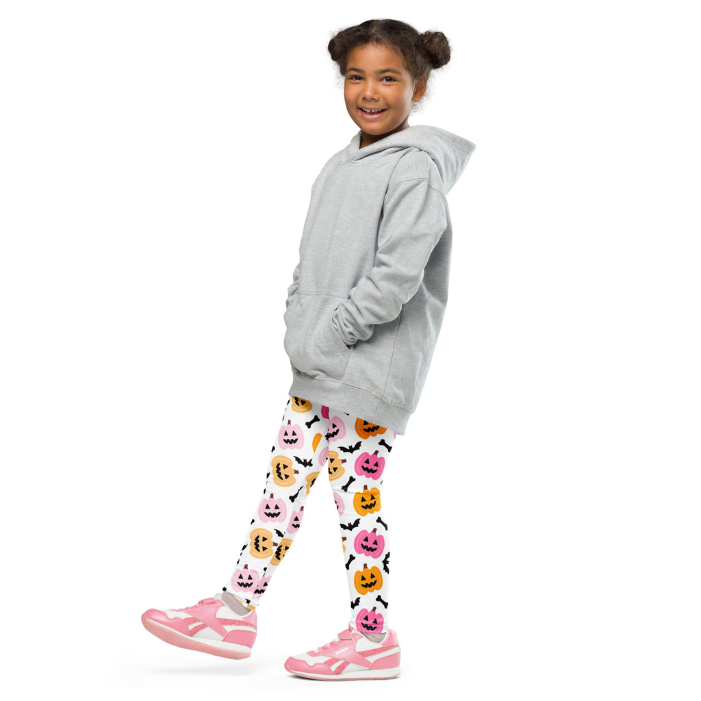 Girls Pink & Orange Pumpkin Leggings - Warm, Buttery Soft & Stretchy