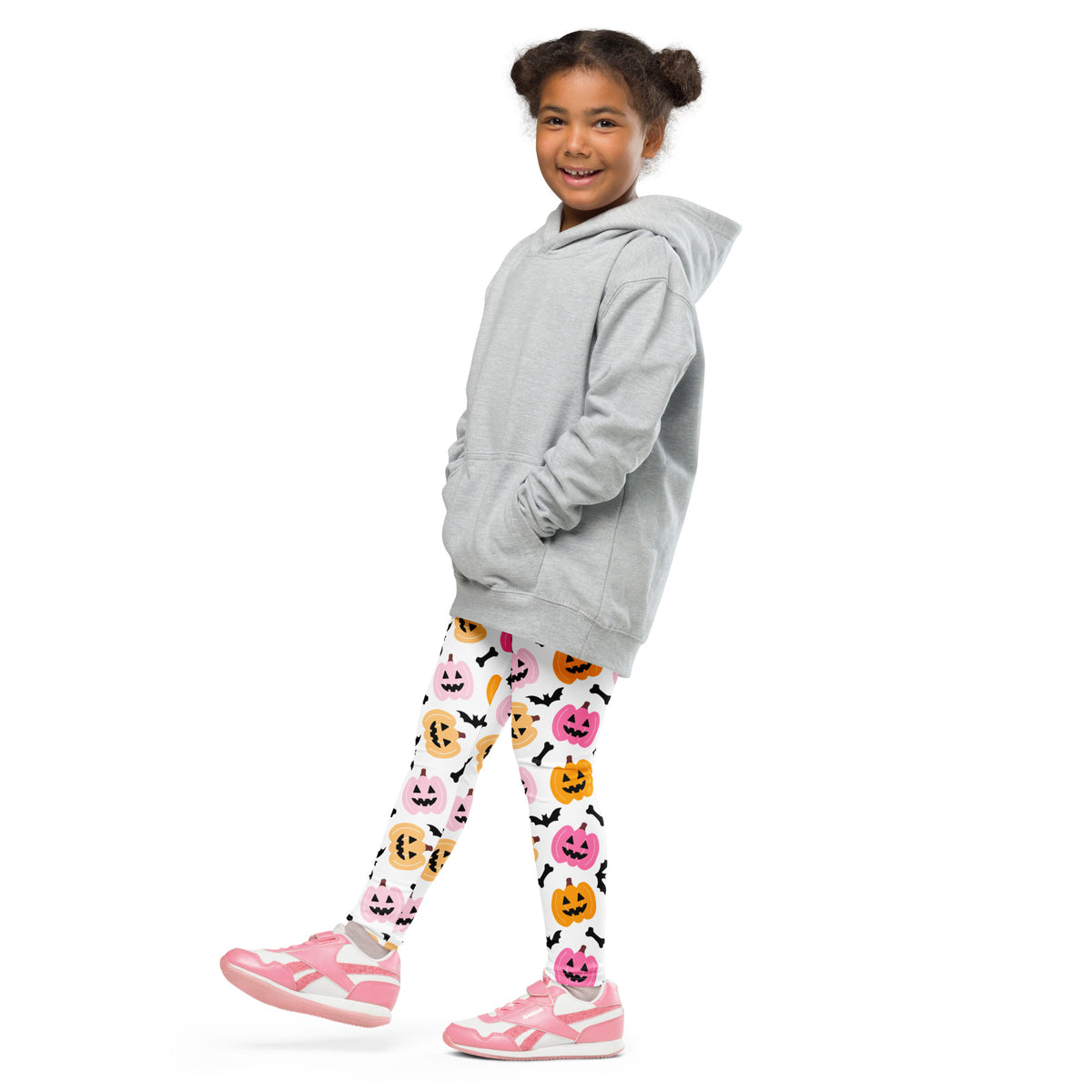 Girls Pink & Orange Pumpkin Leggings - Warm, Buttery Soft & Stretchy