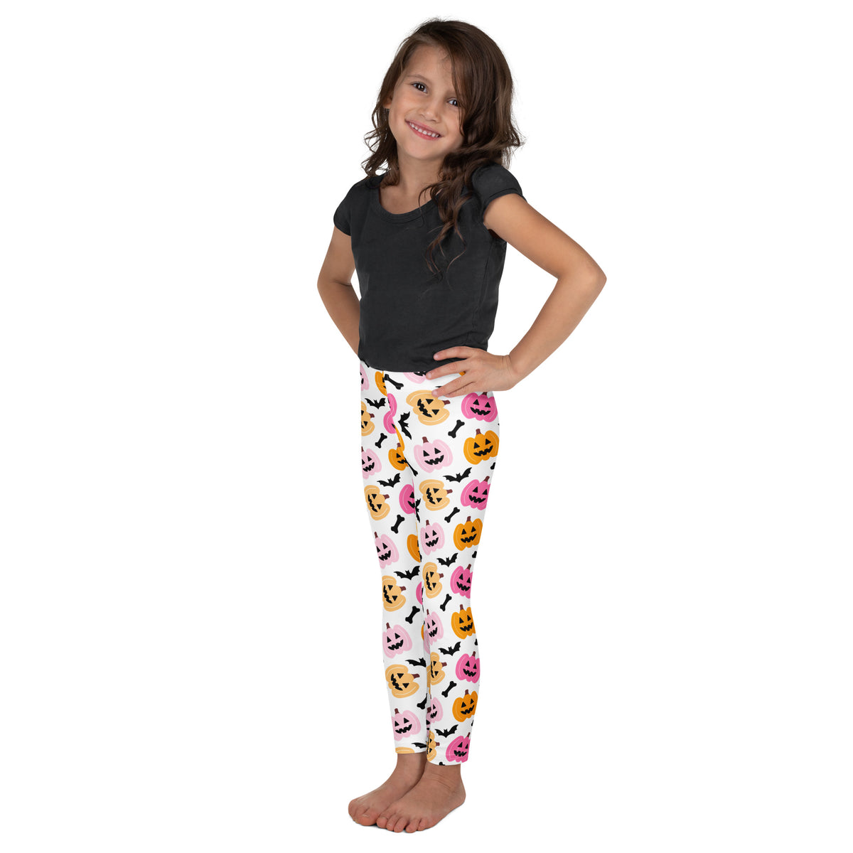 Girls Pink & Orange Pumpkin Leggings - Warm, Buttery Soft & Stretchy