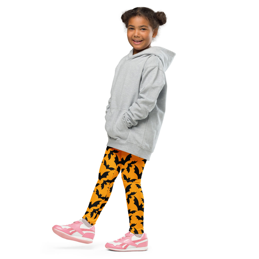 Girls Orange Bat Leggings - Warm, Buttery Soft & Stretchy