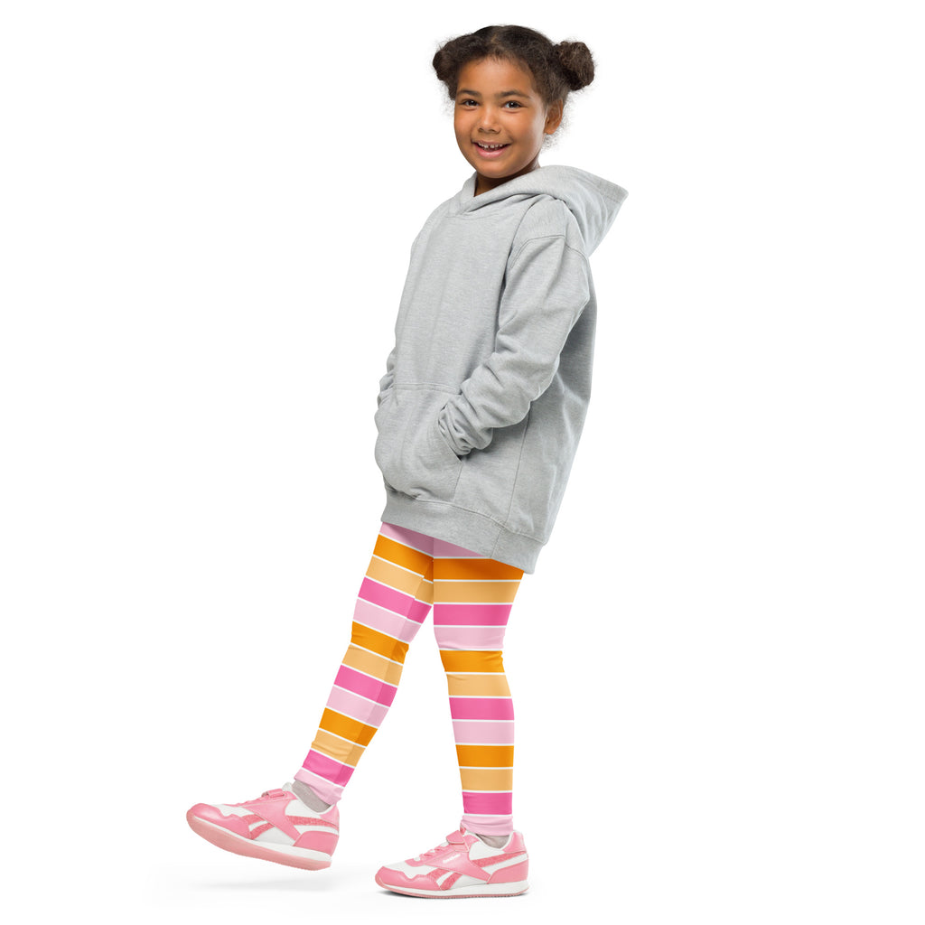 Girls Pink & Orange Striped Candy Corn Leggings - Warm, Buttery Soft & Stretchy