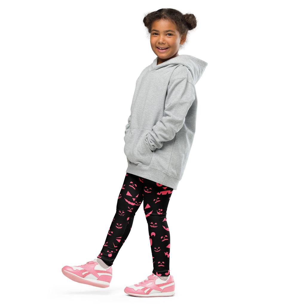 Girls Pink Jack-O’-Lantern Halloween Leggings - Warm, Buttery Soft & Stretchy