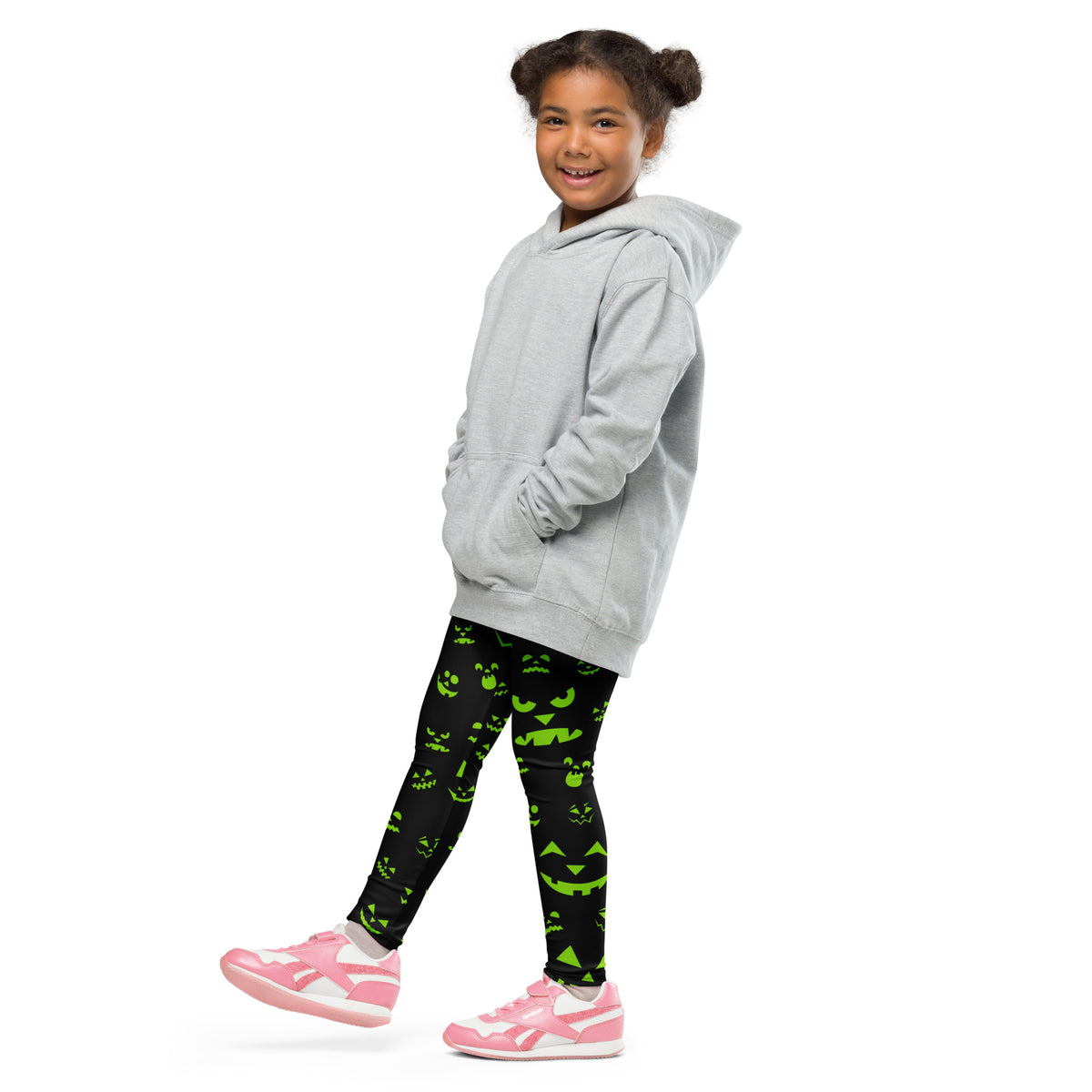 Girls Green Jack-O’-Lantern Halloween Leggings - Warm, Buttery Soft & Stretchy