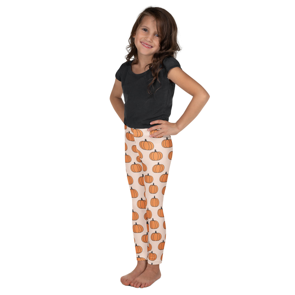 Girls Orange Pumpkin Patch Autumn Leggings - Warm, Buttery Soft & Stretchy