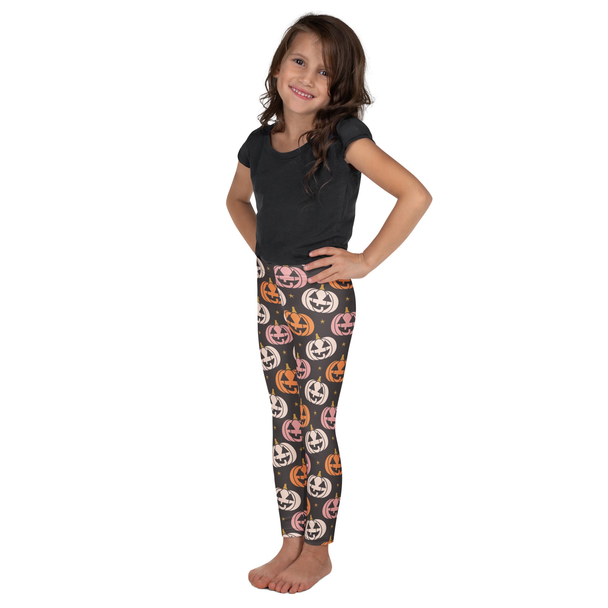 Girls Jack O' Lantern Pumpkin Patch Leggings - Warm, Buttery Soft & Stretchy