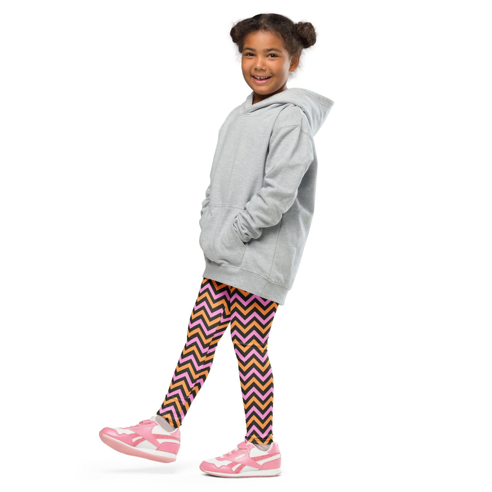 Girls Pink Orange Chevron Leggings - Warm, Buttery Soft & Stretchy