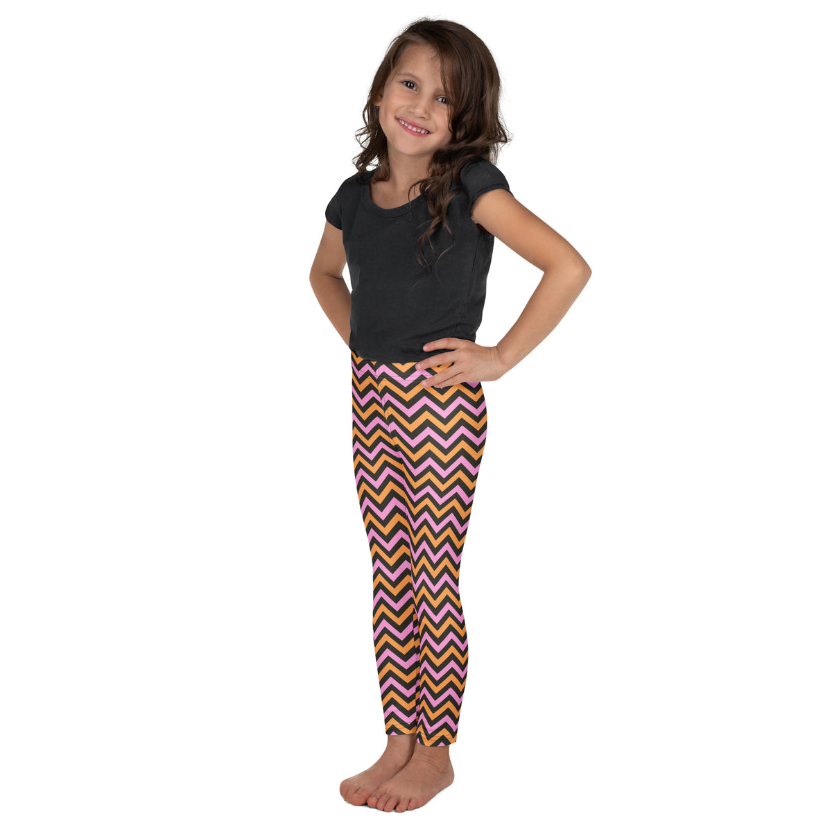 Girls Pink Orange Chevron Leggings - Warm, Buttery Soft & Stretchy
