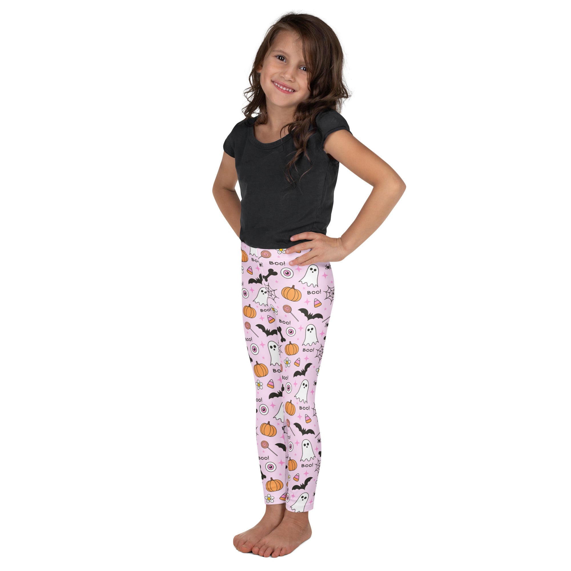 Girls Pink Halloween Themed Leggings - Warm, Buttery Soft & Stretchy