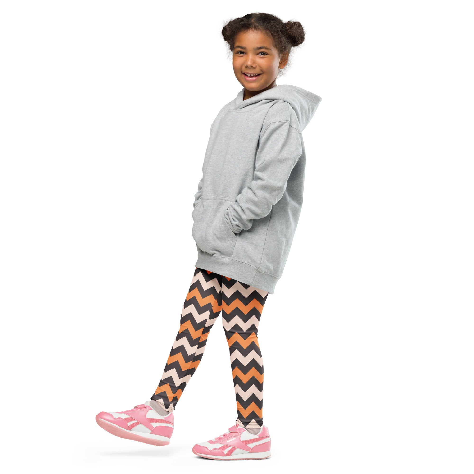 Girls Orange Cream Chevron Leggings - Warm, Buttery Soft & Stretchy
