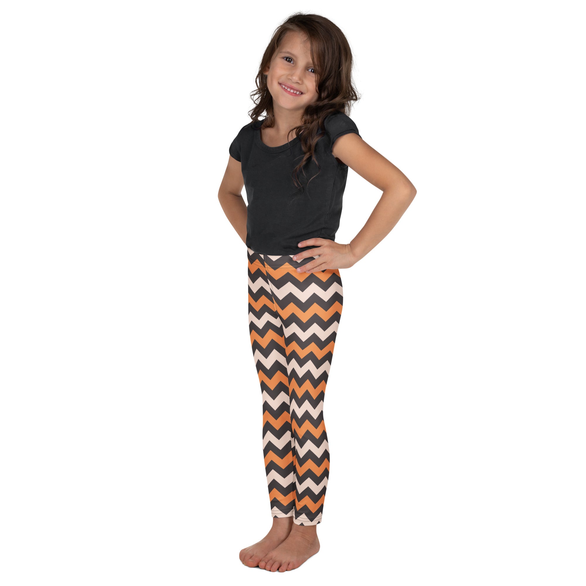 Girls Orange Cream Chevron Leggings - Warm, Buttery Soft & Stretchy