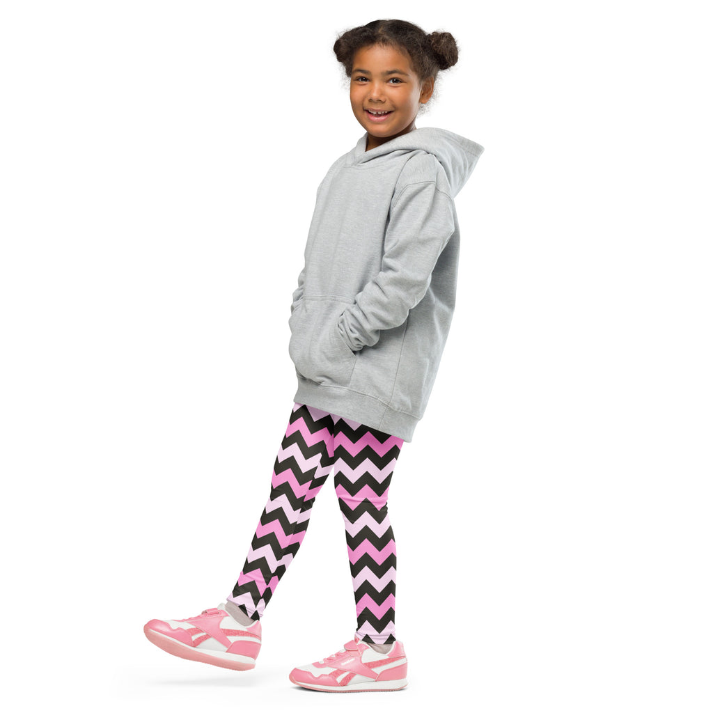 Girls Pink Gray Chevron Leggings - Warm, Buttery Soft & Stretchy