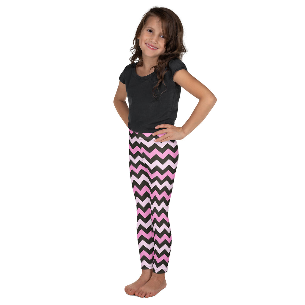 Girls Pink Gray Chevron Leggings - Warm, Buttery Soft & Stretchy