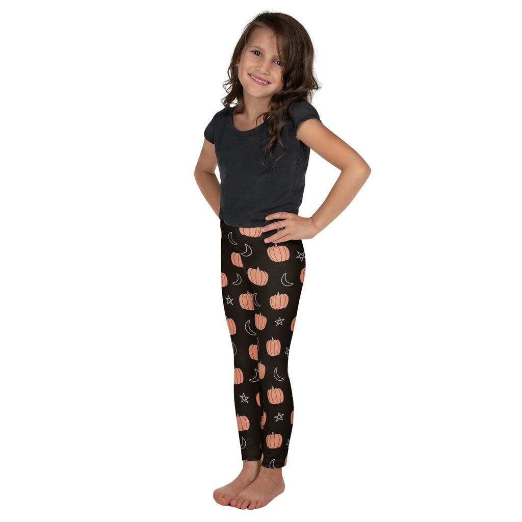 Girls Pumpkin Moon Star Leggings - Warm, Buttery Soft & Stretchy