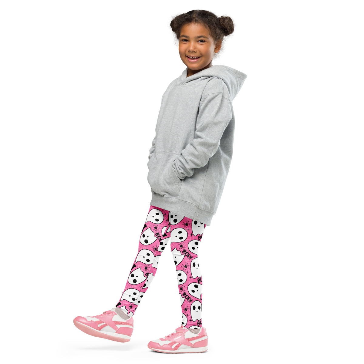 Girls Pink Ghost Halloween Themed Leggings - Warm, Buttery Soft & Stretchy