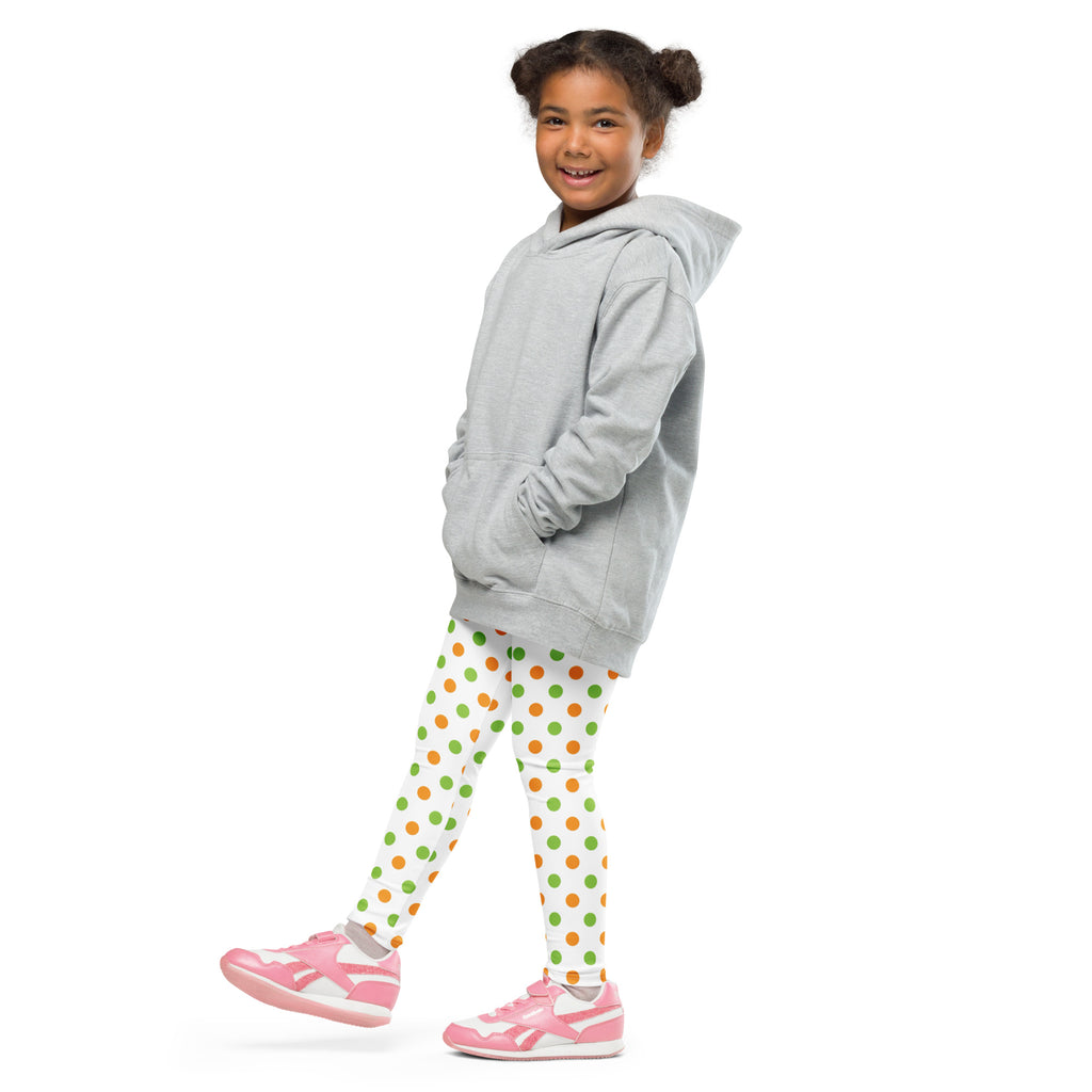 Girls Orange & Green Halloween Polka Dot Leggings - Warm, Buttery Soft & Stretchy