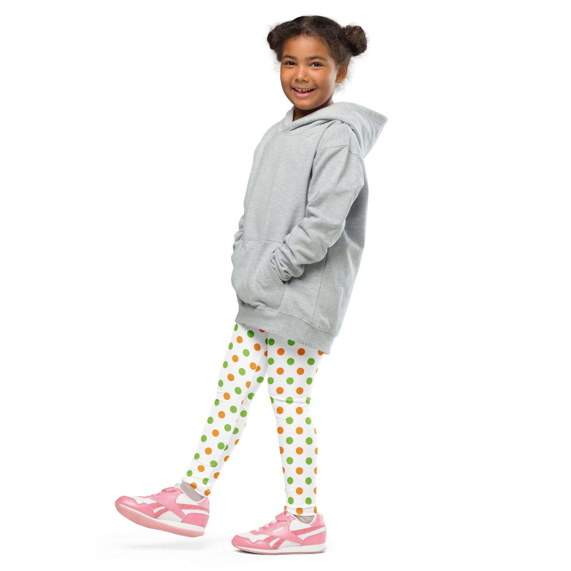 Girls Orange & Green Halloween Polka Dot Leggings - Warm, Buttery Soft & Stretchy