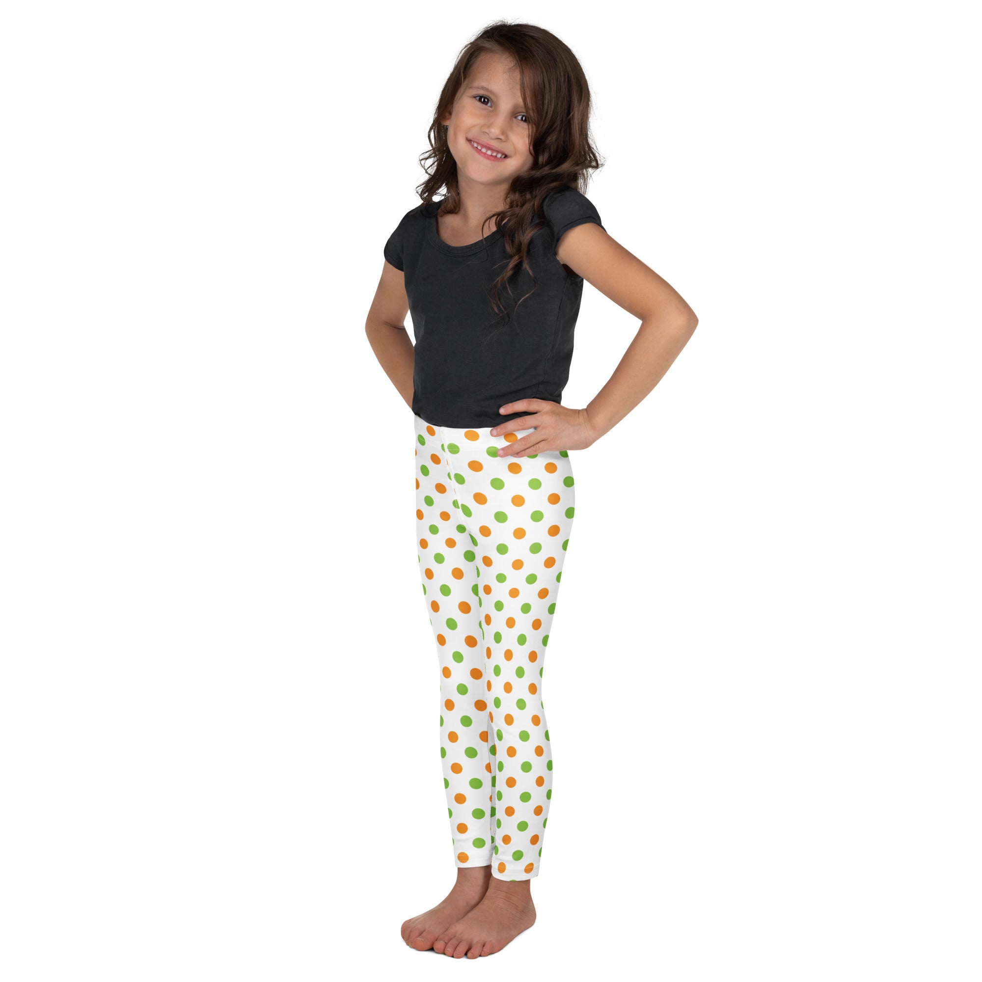 Girls Orange & Green Halloween Polka Dot Leggings - Warm, Buttery Soft & Stretchy