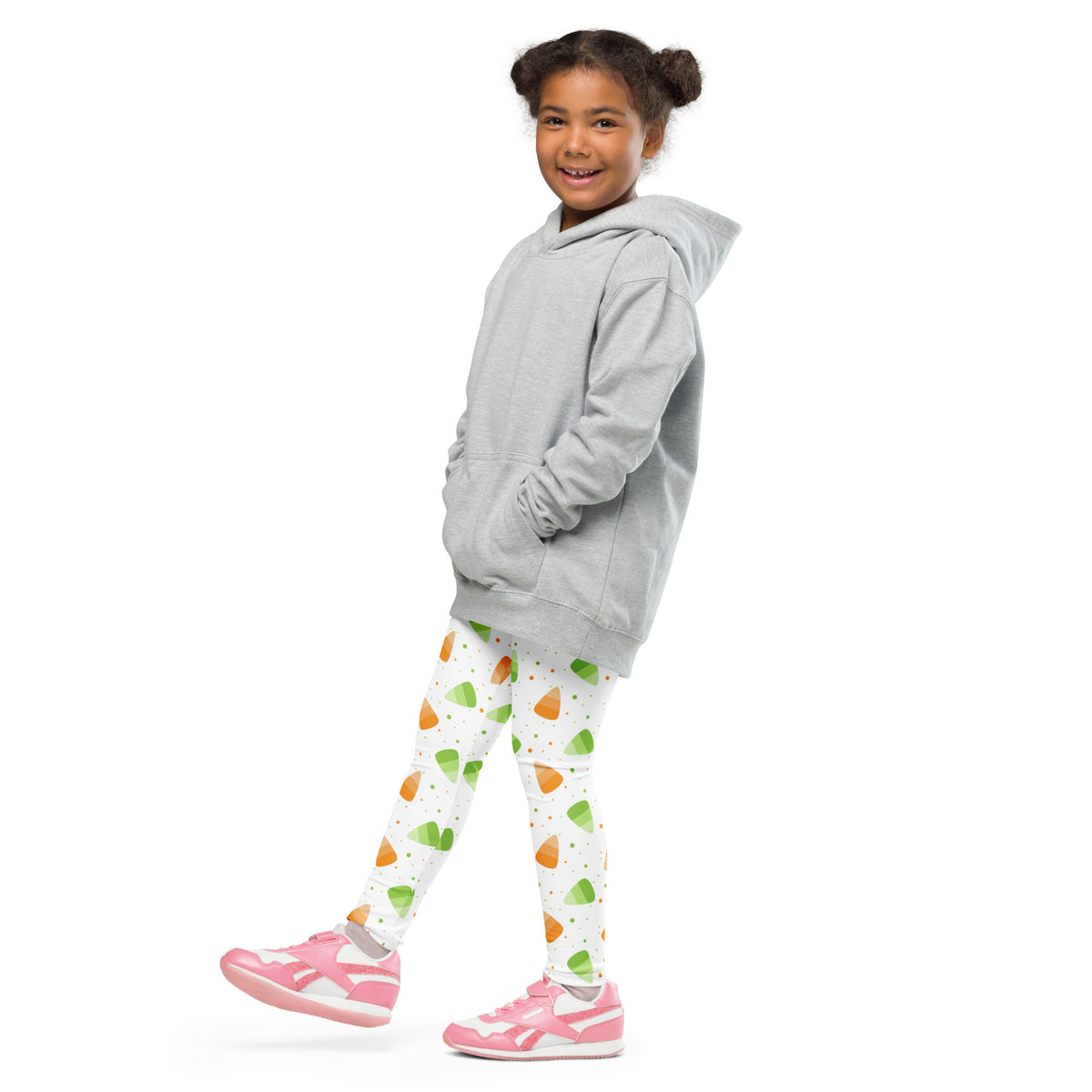 Girls Orange & Green Candy Corn Leggings - Warm, Buttery Soft & Stretchy