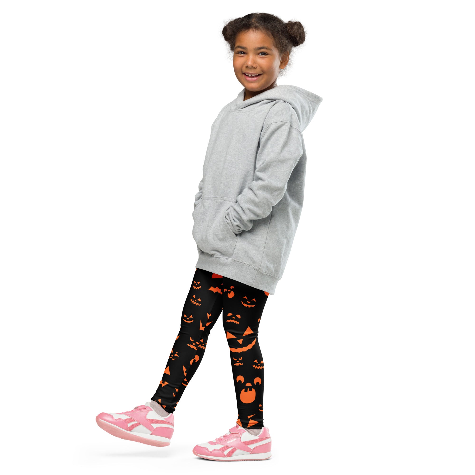 Girls Orange Jack-O’-Lantern Halloween Leggings - Warm, Buttery Soft & Stretchy