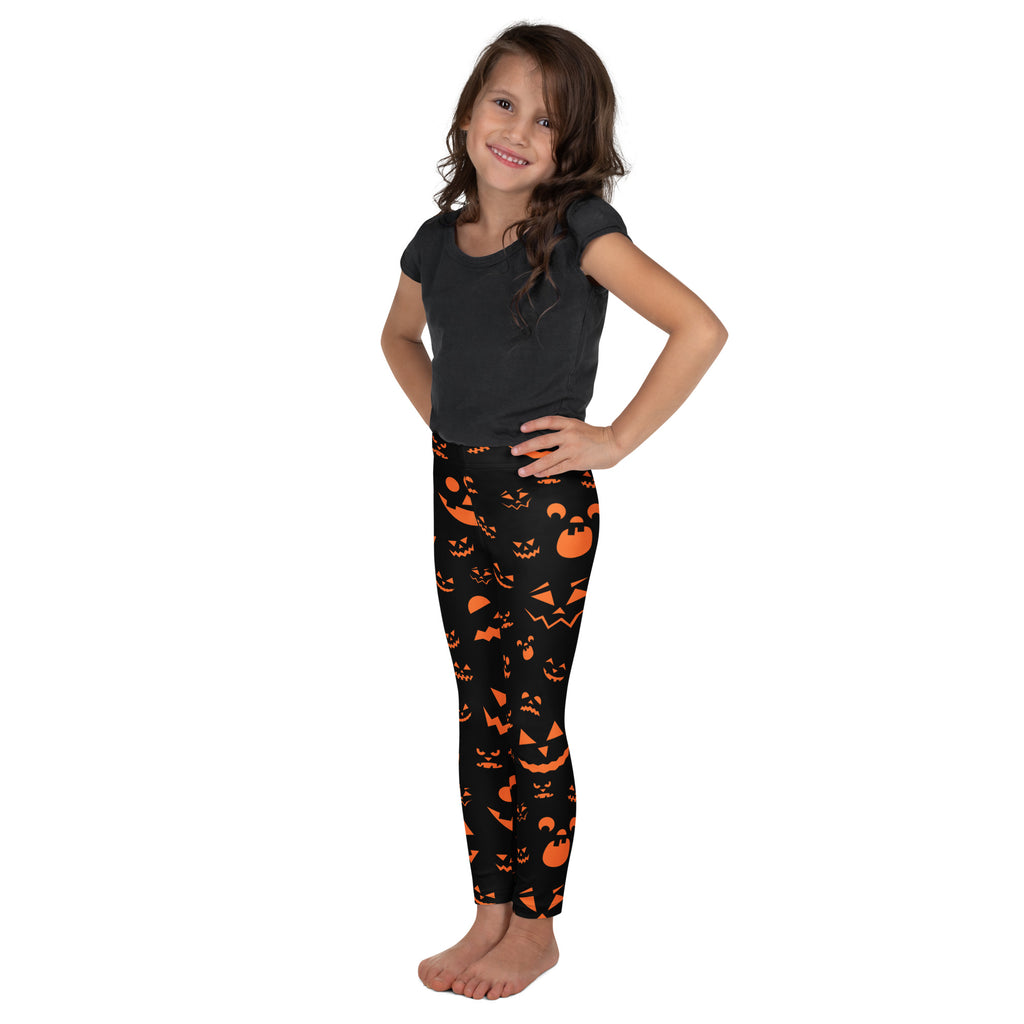 Girls Orange Jack-O’-Lantern Halloween Leggings - Warm, Buttery Soft & Stretchy