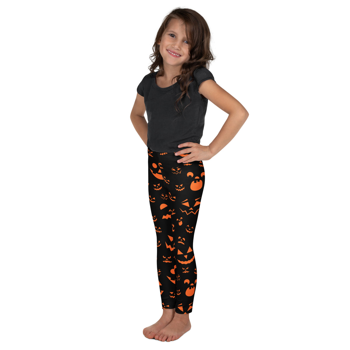 Girls Orange Jack-O’-Lantern Halloween Leggings - Warm, Buttery Soft & Stretchy