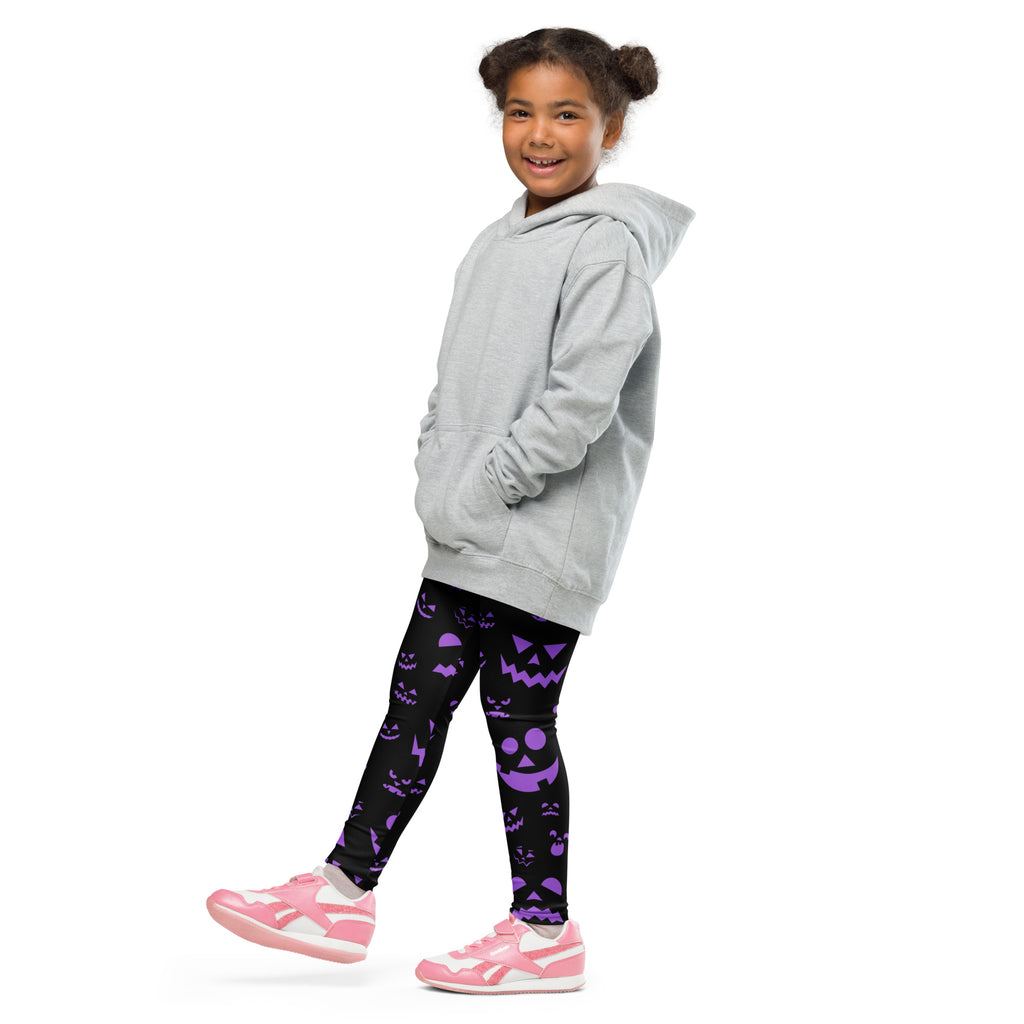 Girls Purple Jack-O’-Lantern Halloween Leggings - Warm, Buttery Soft & Stretchy