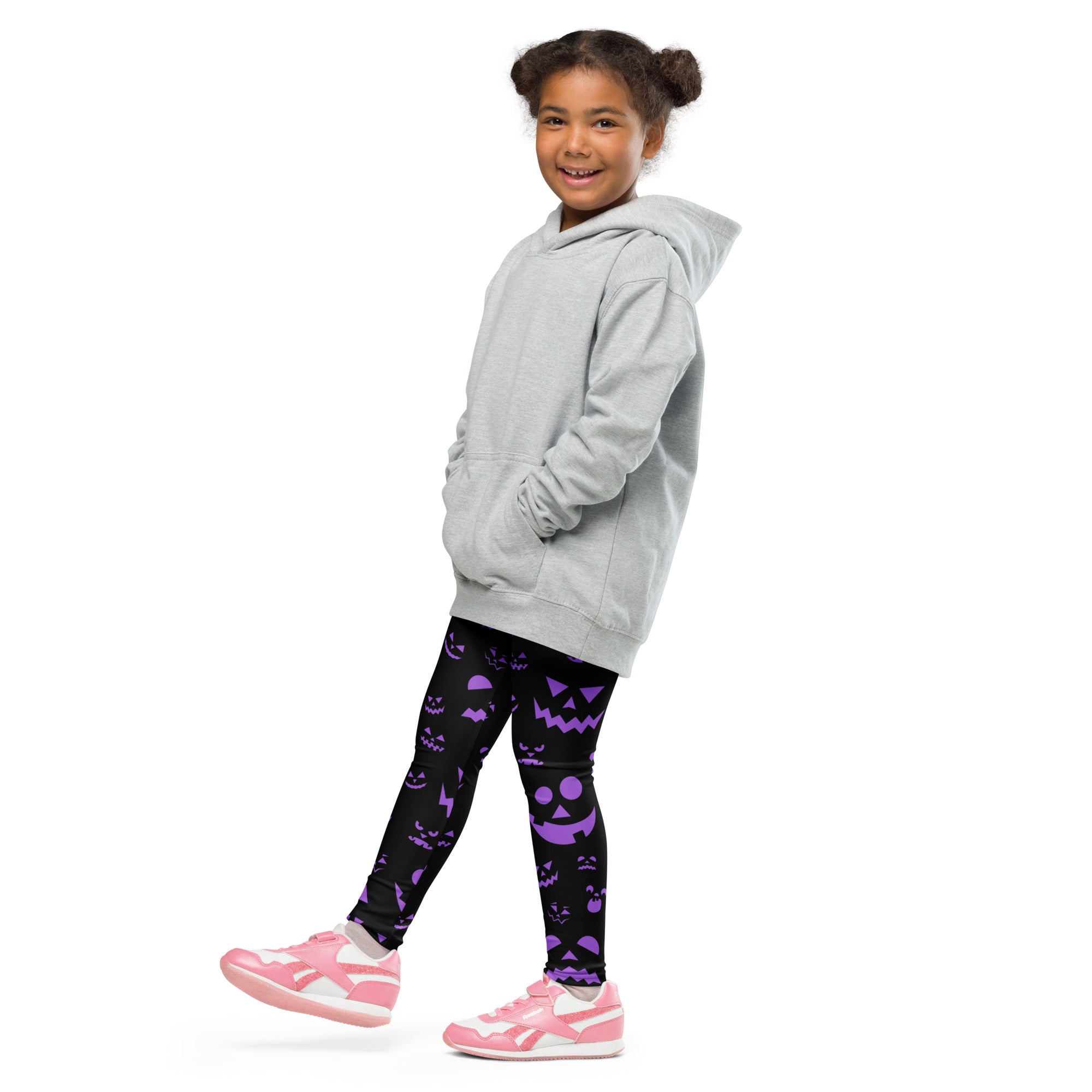 Girls Purple Jack-O’-Lantern Halloween Leggings - Warm, Buttery Soft & Stretchy
