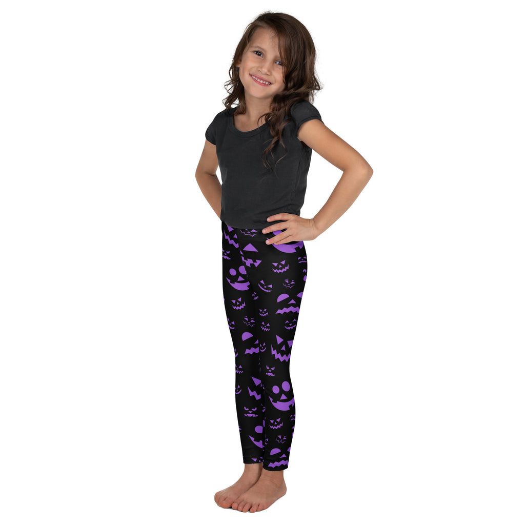 Girls Purple Jack-O’-Lantern Halloween Leggings - Warm, Buttery Soft & Stretchy