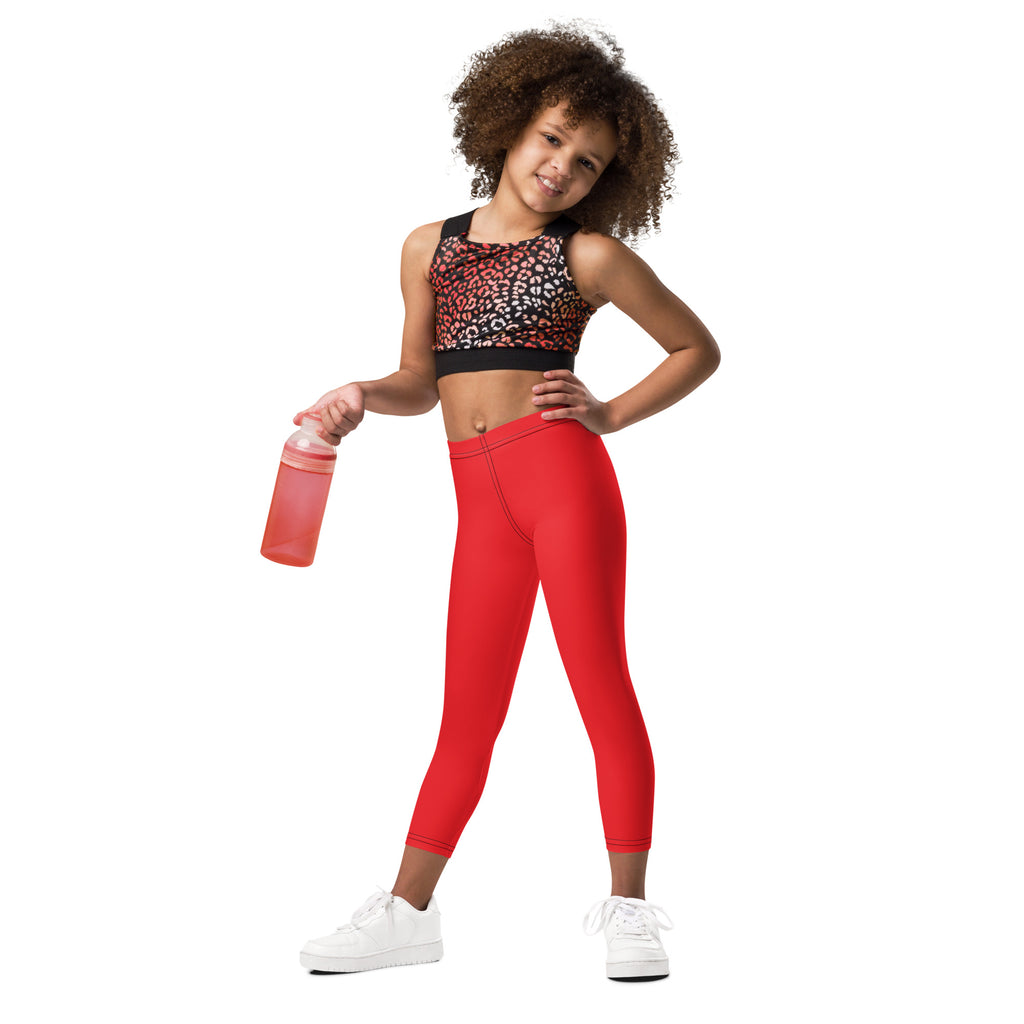 Kids buttery soft red leggings featuring high waist and seamless design for comfortable everyday wear