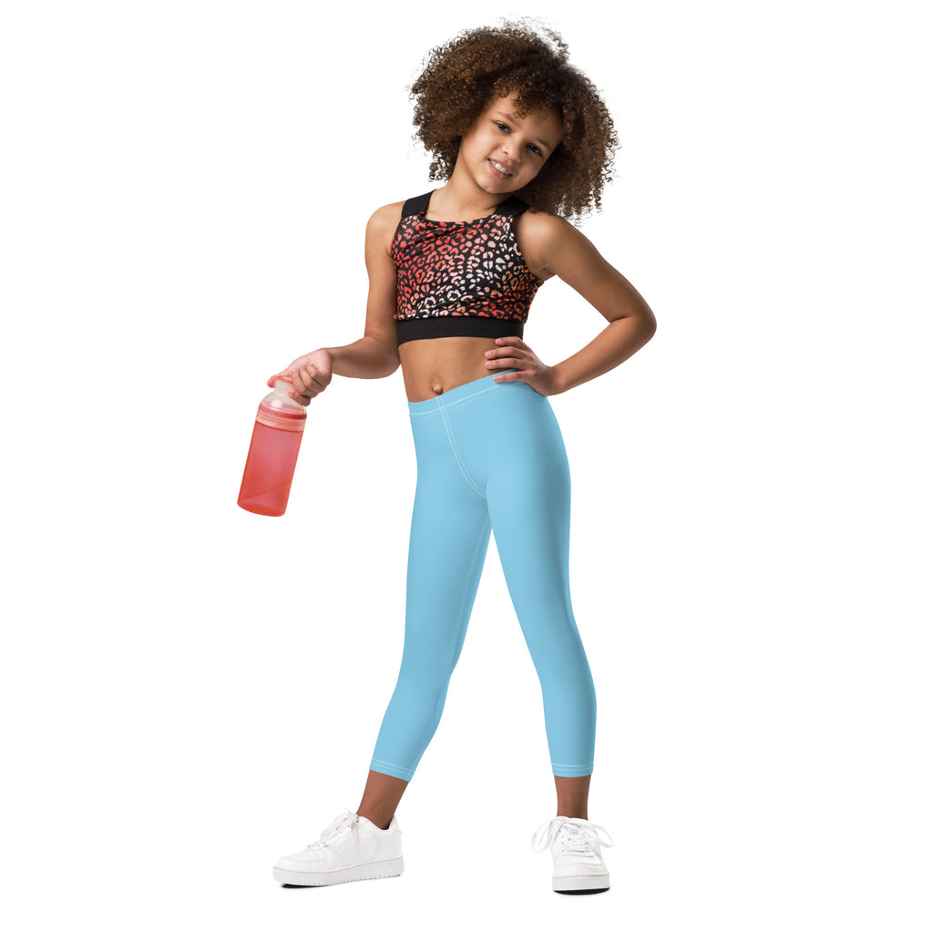 Kids buttery soft sky blue leggings in smooth stretchy fabric with a snug fit for comfortable wear