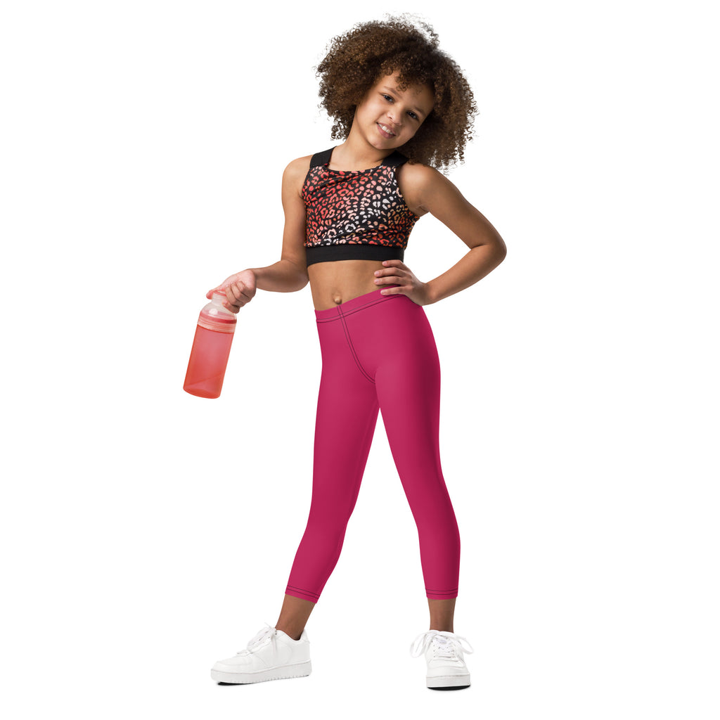 Girls buttery soft rose red leggings in fuchsia color with smooth stretchy fabric and high waisted design