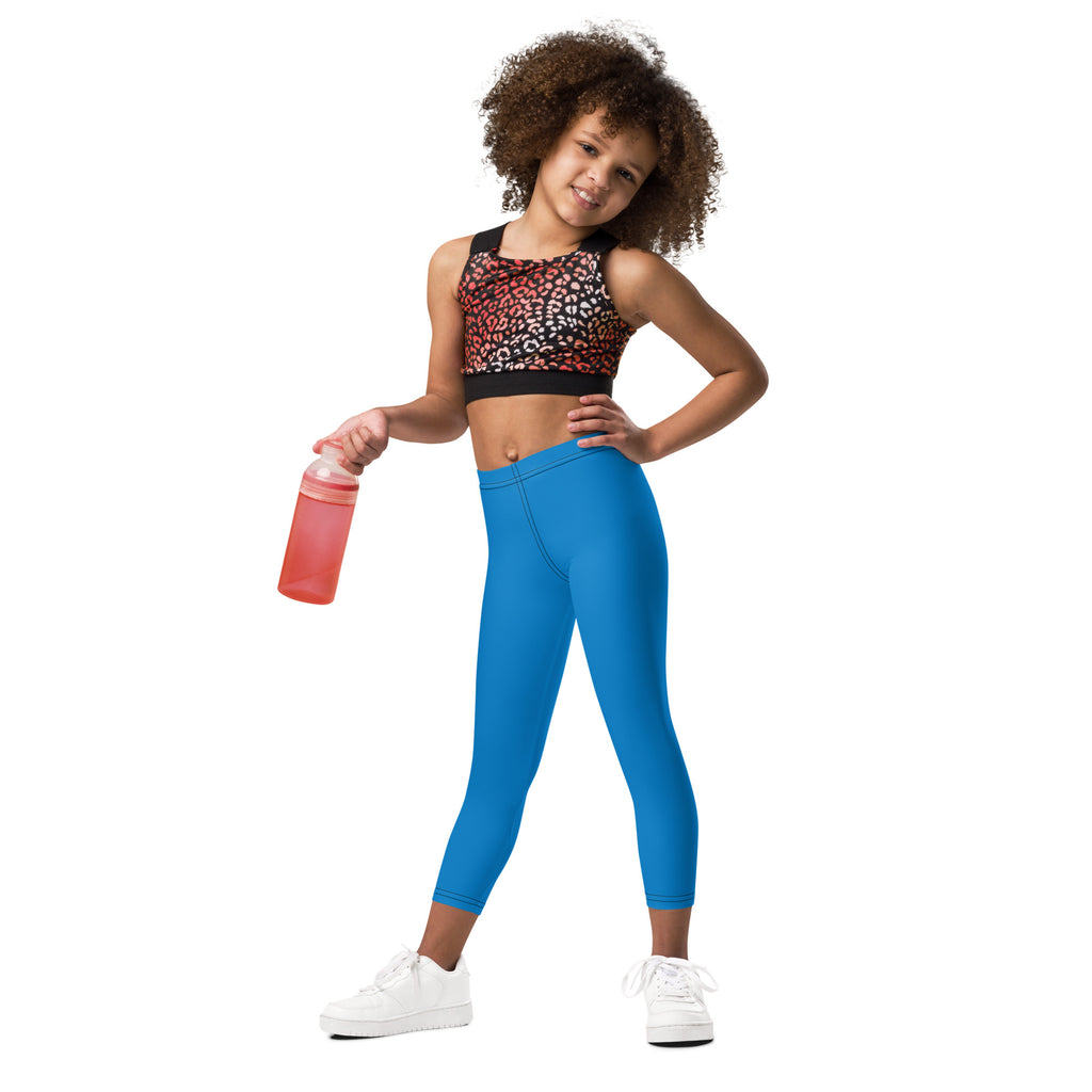 Kids buttery soft blue leggings in a fitted form fitting design made from soft comfortable fabric
