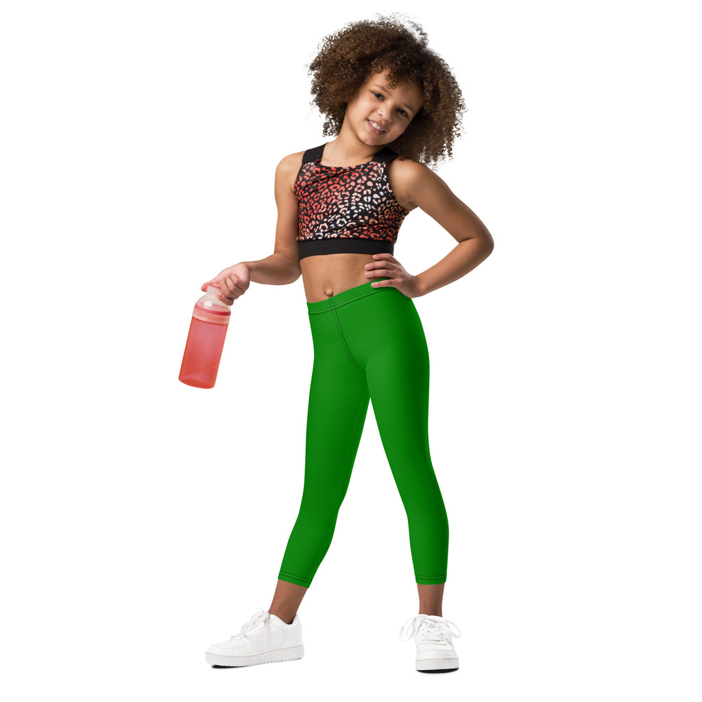 Kids buttery soft green leggings made of soft fabric for comfortable everyday wear