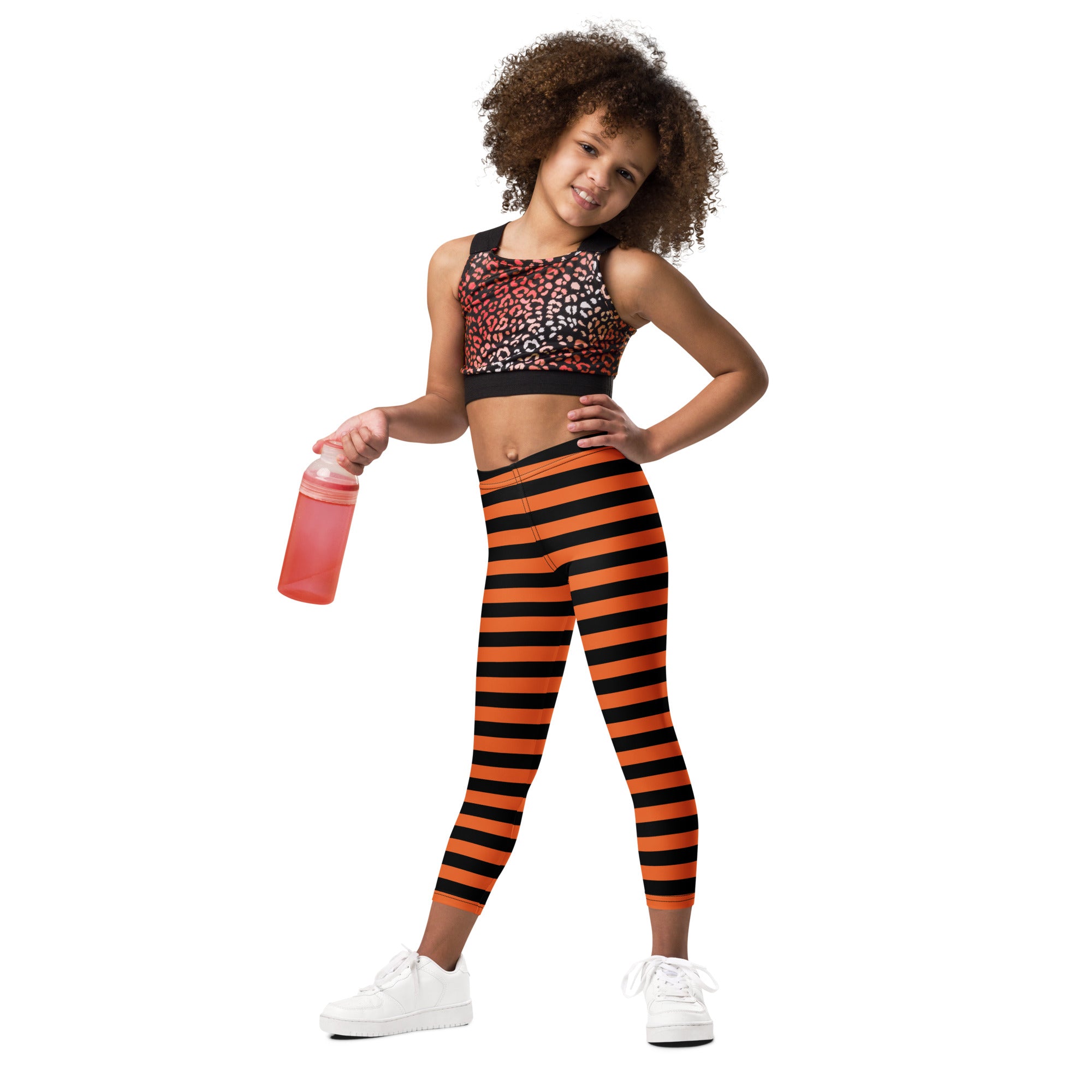 Kids Orange and Black Halloween Striped Buttery Soft Leggings
