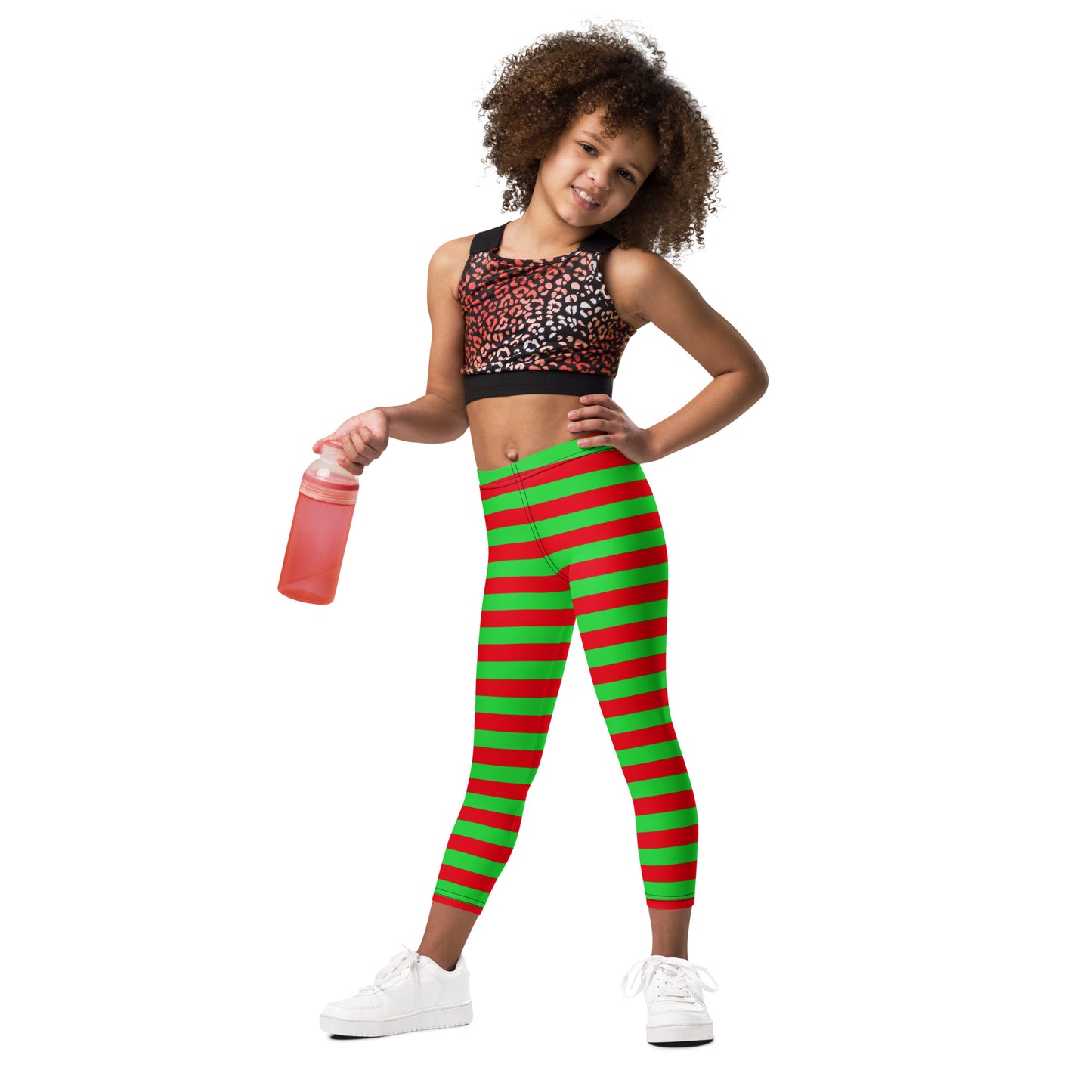 Kids Red and Green Striped Christmas Buttery Soft Leggings