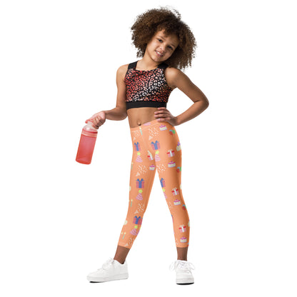 Kids Orange Birthday Pattern Buttery Soft Leggings